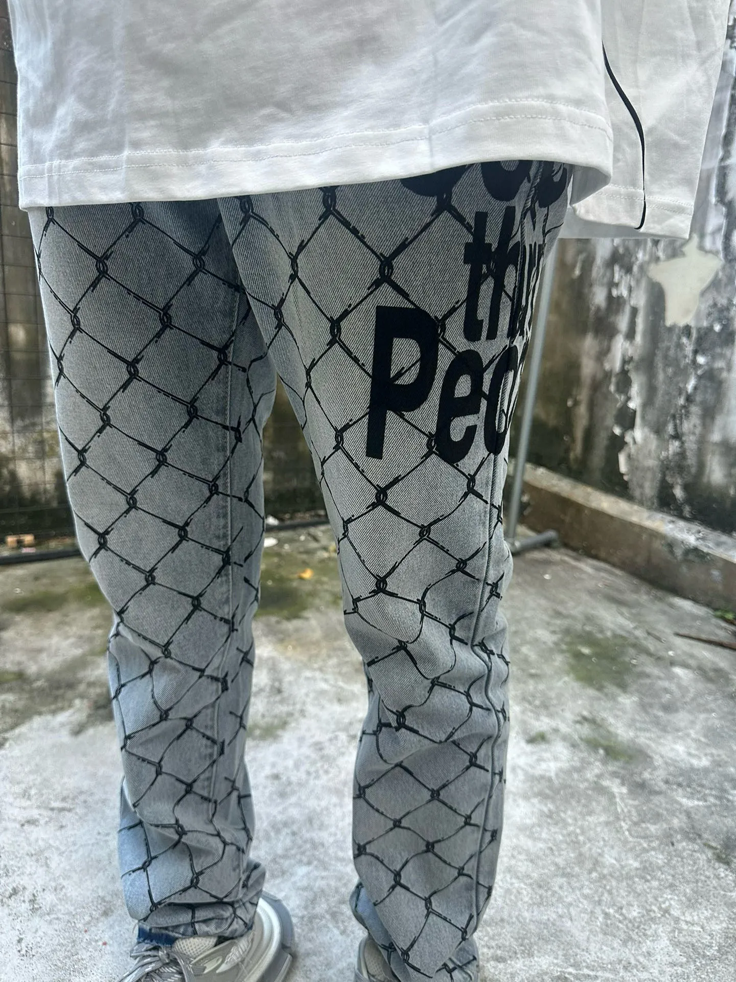 -Size upper body P240#G786 GALLERY DEPT. Steel mesh letter printed slim jeans jeans casual group trendy American slim men's and women's trousers Color: blue Size: S-XXL (corresponding to 28-36)
